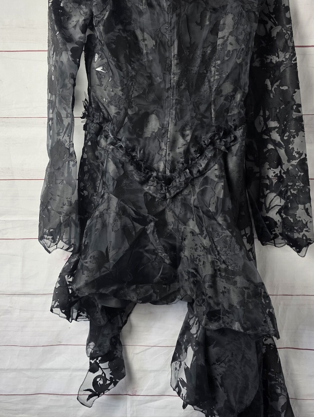 Alexander MCQUEEN Black Long Sleeve Devore Lace Asymetrical Dress NWT Size US 10 - Picture 7 of 11